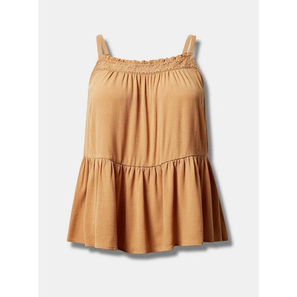 Torrid 1X 1 14-16 Washable Crinkle Gauze Sleeveless Crochet Tank - Picture 3 of 3